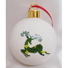 Festive Reindeer Green Bauble Fine Bone China 7 cm Gift Boxed Elegant Christmas Tree Ornament Hand Decorated in UK