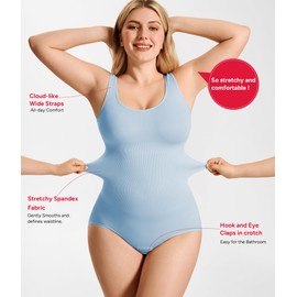 Nebility Bodysuit Shapewear for Women Tummy Control Body Shaper Faja Waist Trainer Seamless Body Suit Round Neck Tank Tops(Blue, XL/2XL)