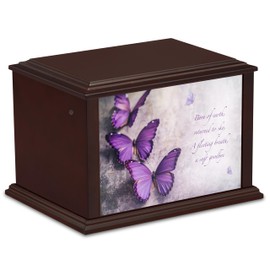 GetUrns Heritage Everlasting Impressions Purple Butterflies Adult Wood Cremation Urn for Human Ashes I Urn Box for Male and Female I 250lbs