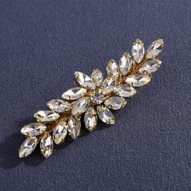Lenjicons Luxury Flower Rhinestone Wedding Hair Clips French Rhinestone Hair Barrettes Elegant Crystal Handmade Bridal Headpiece Bridal Hair Clips for Women (gold)