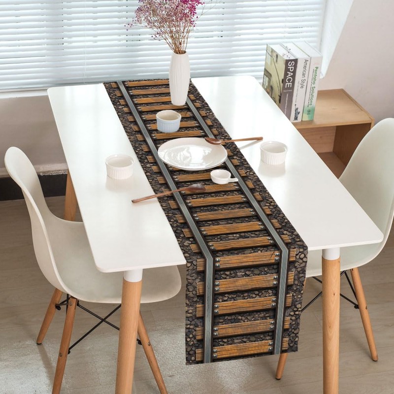 Railroad Track Table Runner,Wild West Party Theme Table Runners,Kitchen Dining