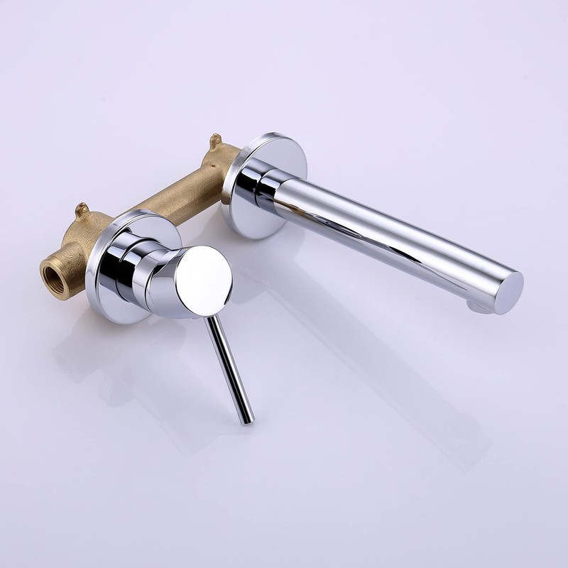 sumerain Single Handle Left-Handed Wall Mount Bathroom Faucet in Chrome