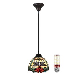 UYYTBPA Hanging lamp Tiffany Mini 8 inches Stained Glass Pendant Lights Vintage Hanging Ceiling Lights for Kitchen Island Dining Room Bar Hallway Home Office, Dragonfly lamp