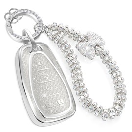 CTRINEWS for Chevy Key Fob Cover with Fashionable Zirconia Wristlet KeyChain, Enchanting Diamond Patterns Soft Case for Malibu Equinox Blazer Traverse Volt Bolt Sonic (5 Buttons) Shell (White, B)