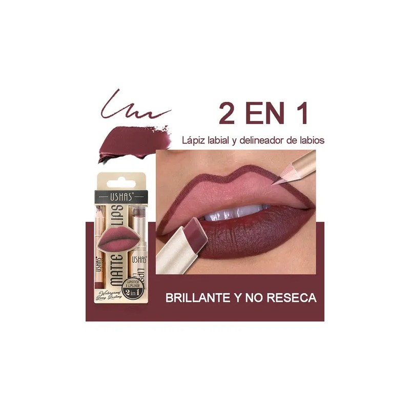 Set De Lapiz Labial Y Delineador Color Mate Impermeable 2pcs
