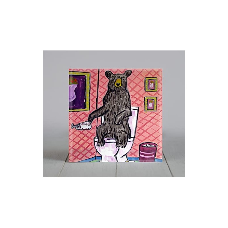 Black bear in the Bathroom Decor art tile coaster gift