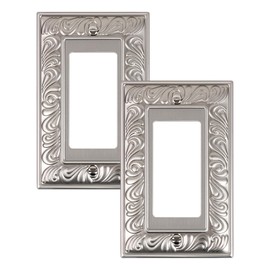 TREEWELL 2-Pack Decorator Outlet Cover Plate, Paisley Pattern Decorative Switch Plates and Outlet Covers, Satin Nickel Metal Wall Plates for Electrical Outlets, Receptacle, GFCI Outlet, Dimmer Switch