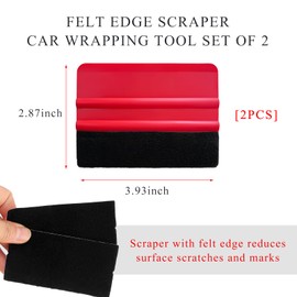 JUSTTOP 2 PCS Vinyl Wrap Felt Edge Squeegee, 4 Inch Plastic Decal Applicator Tool with Fabric Felt Edge, Scratch Free Wallpaper Smoothing Squeegee for Car Vinyl Wrap Window Tint (Red)