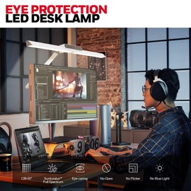 Honeywell LED Desk Lamp with Clamp - HJ1WT Sunturalux Eye-Caring Clip on Lights for Home Office, 1200LM Clamp Lamp 4 Color Modes Stepless Dimming Task Desk Light for Working White