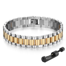 Adorashine Stainless Steel Bracelet For Men Women, 10mm 12mm Adjustable Link Chain Bracelet, Multiple Colors (Gold/Silver/Rose Gold/Black), Unisex Gif (12mm-Gold&Silver-8in, Bead Chain, 8.2, Inches)