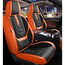 YJZT Leather Car Seat Covers Full Set,Automotive Seat Covers 5 Seats,Fit for Most Cars SUV and Most Sedans Pickup Truck,Comfort Breathable Waterproof Full Wrapping Edge Seat Covers (Black and Orange)