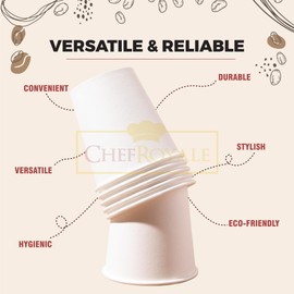 CHEF ROYALE 100 x 12oz Disposable Paper Coffee Cups Without Lids Made in UK - Paper Cups for Hot & Cold Drinks Eco Friendly Cups for Your Home,Office (100, 12oz)