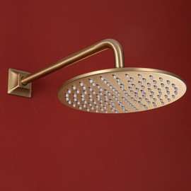 SEABEFORE 16" long sweep shower arm Wall Mounted Gold shower head extension with unique flange, Standard 1/2" Connection