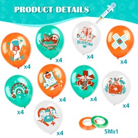 HOWAF Thank You Doctors Decorations Balloons, 36 Pieces Latex Orange white and Green Balloons for Medical Doctor Graduation, Doctors Appreciation Week Latex Balloons for Doctors Day Grad Decor