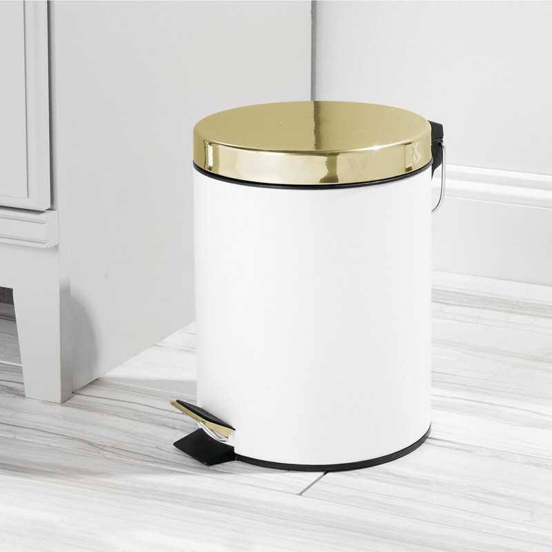 mDesign Small Modern 1.3 Gallon Round Metal Lidded Step Trash