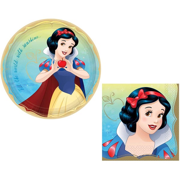Snow White Party Supplies: Bundle Includes Round Dinner Plates and Napkins for 16 People