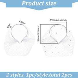 BENECREAT - Diadema de velo de malla, con diamantes de imitación blancos, diadema elegante con velo blanco con velo de malla, para novia, boda, té, fiesta, velo