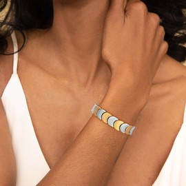 TOVABA Gold Bangle Bracelets for Women Chunky Stretch Bracelets Gold and Silver Bangle Adjustable Wide Bracelets for Women, Large, Brass, no gemstone