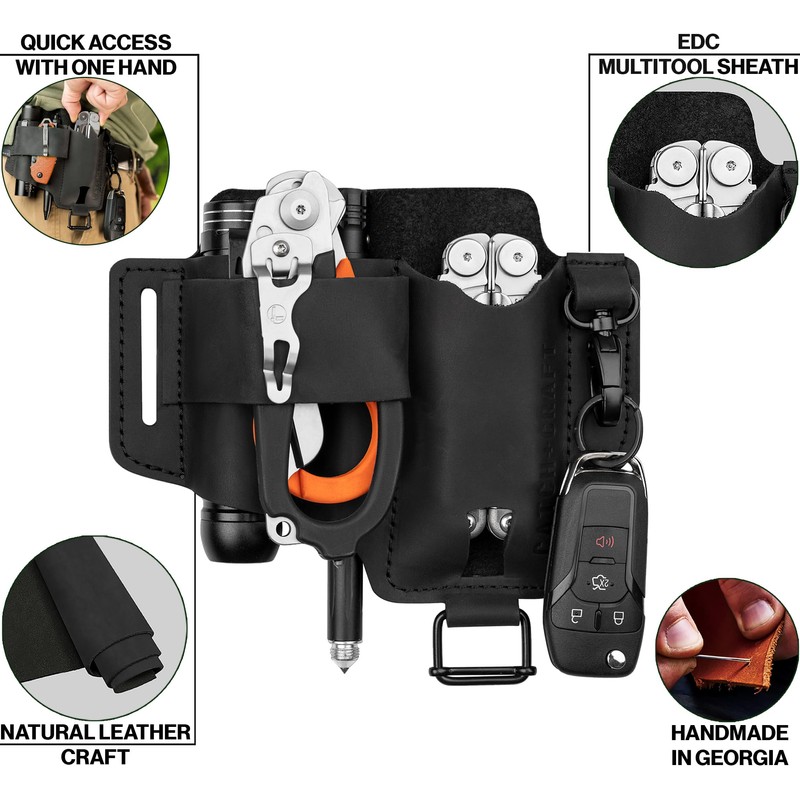EDC Multitool Sheath for Belt - Compact Knife and Flashlight