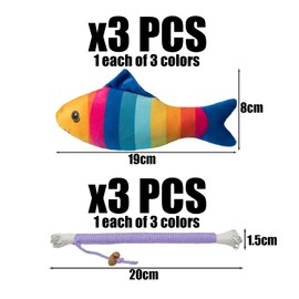 JDNFKG 3 Stück Plüschfischspielzeug Und 3 Stück Beißseil, Interaktives Katzenspielzeug, Katzenzahnreinigungszubehör, Heimtierbedarf.