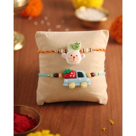 Set of 2 Rakhi for Small Brothers Designer Rakhi Rakhi for Sister, Rakhi for Little Brother Bhai | Raksha Bandhan Car Rakhi for Brother with Greeting card and Roli Chawal