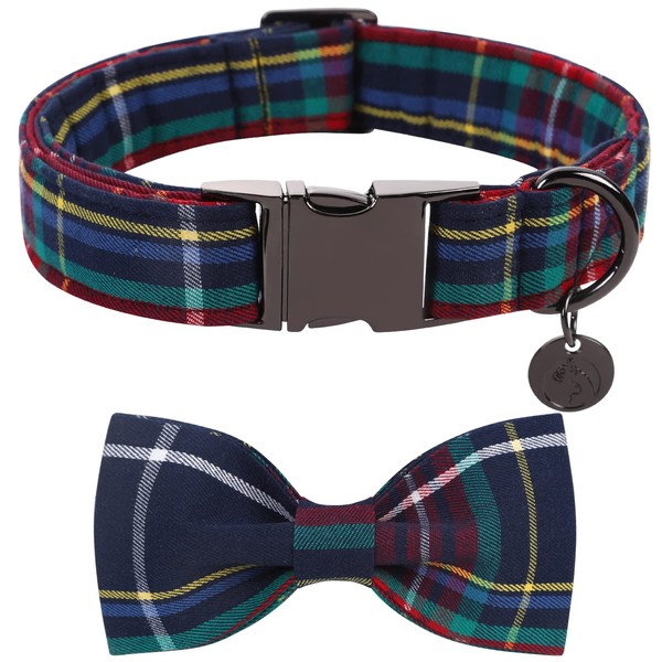 DOGWONG Red Dog Collar with Bow Tie - Red Blue