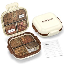 Kimsky Pill Box 7 Days, Medication Box 7 Days, 7 Compartments, Pill Box Small for On the Go, Lightproof Pill Box 7 Days Morning Evening for Medication, Fish Oil, Vitamins etc. - Cream