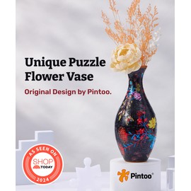 Pintoo 3D Puzzle Vase Unique Flower Vase Made by 160 Curved Plastic Puzzle Pieces House Warming Gift for Flower Arrangements and Home Decoration - [S1031] (Classic, Elegant Floral Print)