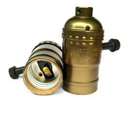 FINELED 3 Pack E26/ E27 Aluminous Shell Vintage Bronze Edison Pendant lamp holder,DIY Accessories E26 Screw Medium Base Light Socket With Knob switch (Antique Brass)