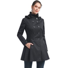 BGSD Women Nicole Waterproof Hooded Fit & Flare Trench Coat Black Medium