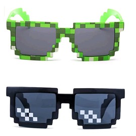 JINTOU 2 pcs Thug Life Sunglasses Mosaic Pixel Sunglasses Adult Kids Party Favors（Green,Black）…
