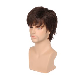 Baruisi Mens Short Brown Wig Synthetic Layered Costume Party Cosplay Hair Wig