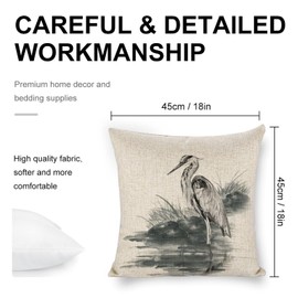 Icotoibabie Heron in The Haystack Throw Pillow Cover 18×18 Inch Linen Pillowcase Double Sided Bedroom Decor,for Sofa Car Bedroom Cushion Cover