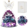 Ocosy Mothers Day Rose Gifts for her, Large Angel Rose Gifts for Women, Forever Real Roses in Angel Figurines, Angel Guardian with Roses Flower,GlitterPurpleBlue
