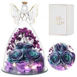 Ocosy Mothers Day Rose Gifts for her, Large Angel Rose Gifts for Women, Forever Real Roses in Angel Figurines, Angel Guardian with Roses Flower,GlitterPurpleBlue