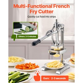 VEVOR Commercial French Fry Cutter, Stainless Steel Vegetable Fruit Chopper with 3 Replacement Blades 1/2-Inch 3/8-Inch 1/4-Inch, and a Juicing Blade, Manual Potato Slicer Dicer for Restaurants & Home