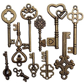 Zhichengbosi Vintage Skeleton Keys, 11 PCS Mixed Vintage Decorative Small Keys in Antique Bronze