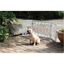 Indoor/Outdoor Solid Wood Heart Freestanding Foldable Adjustable 3-Section Pet Gate