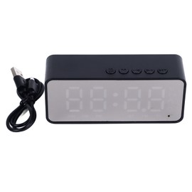 Mirror Alarm Clock Bluetooth Speaker Rechargeable Digital Alarm Clock Bluetooth Speaker for Bedroom Living Room Office Table Black