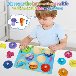 LZDMY Baby Wooden Montessori Ocean Puzzles Toys for Boys Girls 1 2 3 Year Old, Toddlers Sensory Toys Motor Skill Toy Sorting Game, Baby 1st Birthday Gift