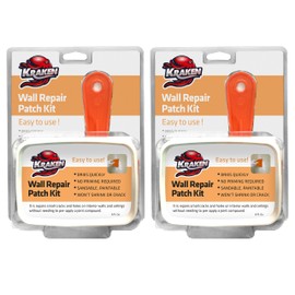 Kraken Bond Drywall Patch Repair Kit - (2x8 fl.oz.) Easy to Use Wall Patch Repair Kit for Drywall Hole & Cracks, Includes Aluminum Self-Adhesive Patch, Grit Sandpaper, Plastic Putty Knife, 2 Pack