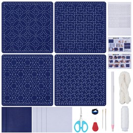 FREEBLOSS 4Set Sashiko Stencil Kit Sashiko Water Soluble Template Coaster Kit Sashiko Stencil Coaster Kit Sashiko Kit for Embroidery Lovers Stencil for Hand Quilting and Embroidery