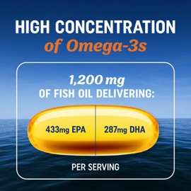 Triple Strength Omega 3 Fish Oil 1200 mg | EPA & DHA | Wild Caught, Sustainably Sourced Omega-3 Fatty Acids | Premium Burpless Fish Oil Supplements | Non-GMO, Third-Party Tested | 30 Softgels