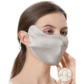 VICHERIA Silk Mask, UV Protection, 100% Silk, UPF50, Nose Nostrils, Adjustable Ear Straps, Sunscreen Mask, Washable, UV Protection