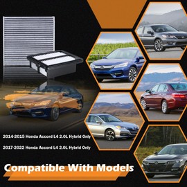 CA11399 Engine Air Filter & CF10134 Cabin Air Filter Fit for 2014-2015 2017-2022 Honda Accord L4 2.0L Hybrid