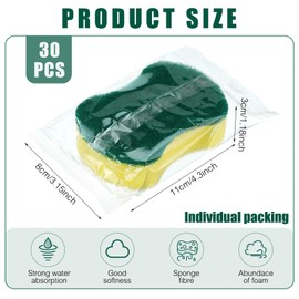 Tanlade 30 Pcs Individually Wrapped Sponges Kitchen Bulk Non Scratch Scouring Sponges for Dishes Household Cleaning Travel Apartments Hotel Car