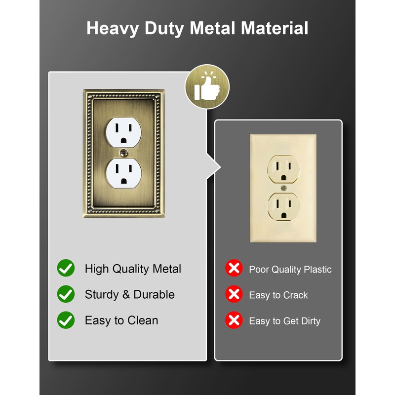 TREEWELL 6-Pack Duplex Outlet Cover Plate, Antique Brass Metal Wall