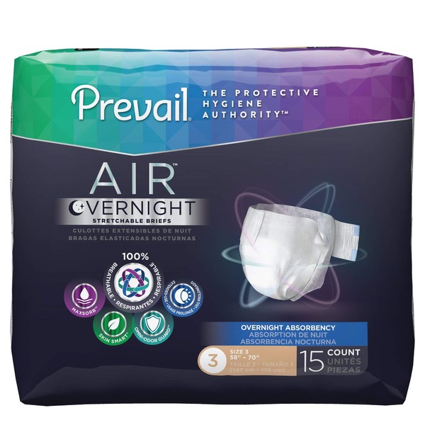 Prevail Air Overnight Adult Brief Tab Closure Size 3 Disposable Heavy Absorbency, NGX-014 - CASE of 60