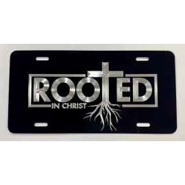 Diamond Etched Products Rooted In Christ Car Tag Diamond Etched Engraved Reflective License Plate Gift