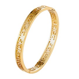 MILAKOO Gold Stainless Steel Greek Key Bangle Bracelet for Women Hollowed-out Meander Bracelet for Birthday, Christmas